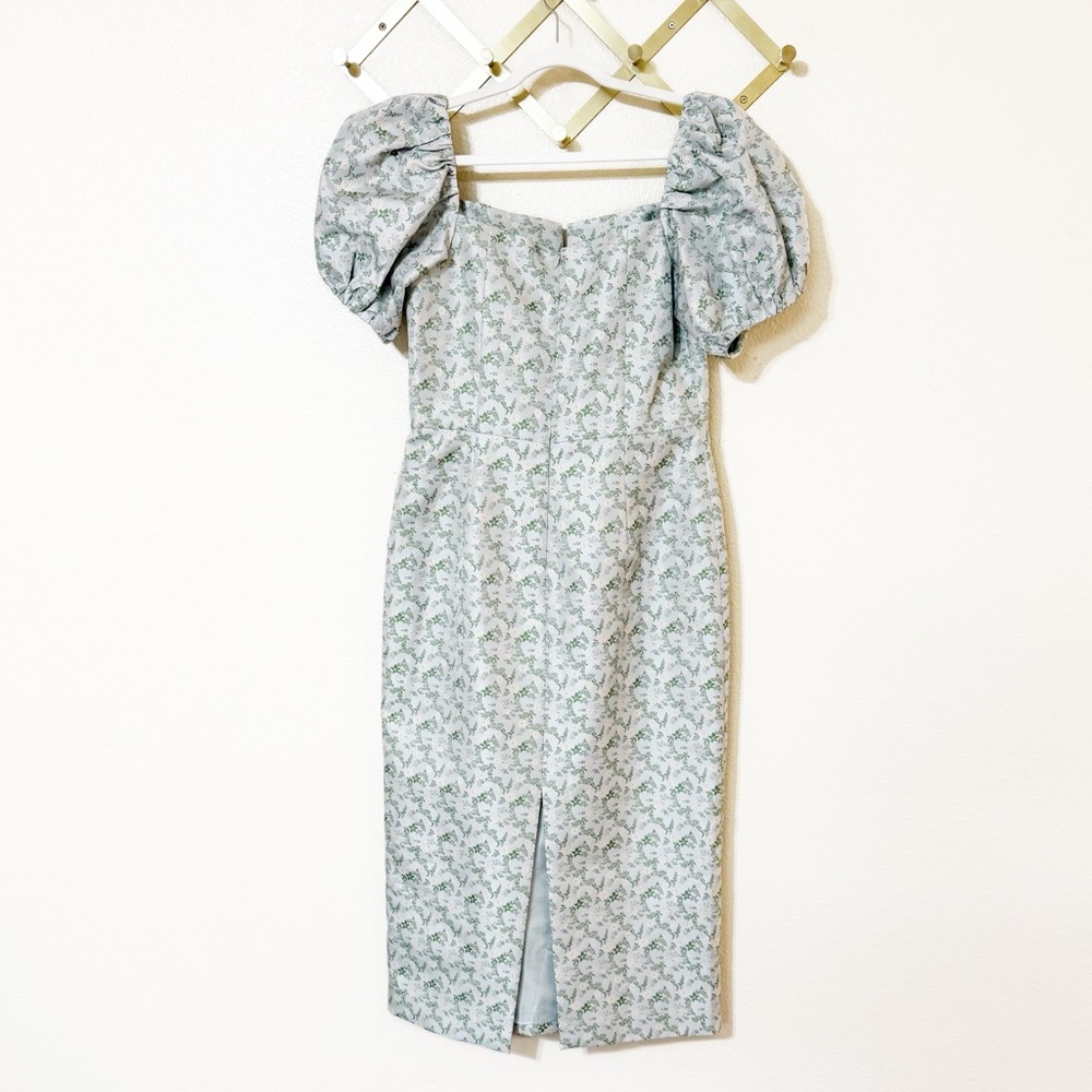 Markarian Yvette Floral Brocade Puff Sleeve Midi Dress Light Blue size US 12 NEW - Picture 5 of 10